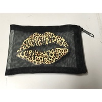 Zippy Mesh Pouch with Mirror - Leopard