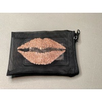 Zippy Mesh Pouch with Mirror - Rose Gold Glitter